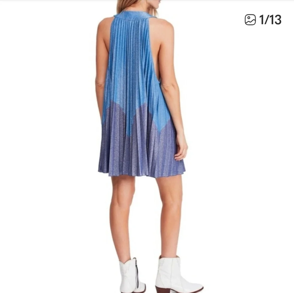 Free People Womens Pleated Love Metallic Mini Dress Small - Picture 4 of 10